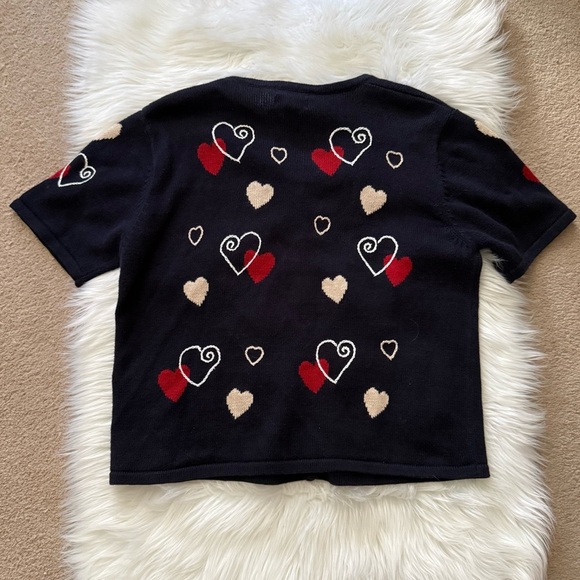 Christopher & Banks Valentines Hearts Short Sleeve Sweater Cardigan Large - Picture 5 of 5